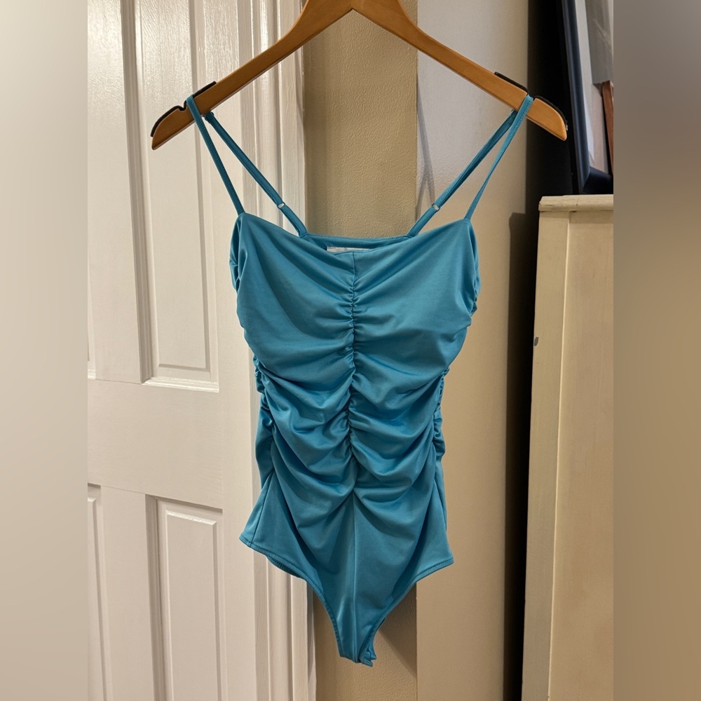 Blue Ruched Tibi Bodysuit